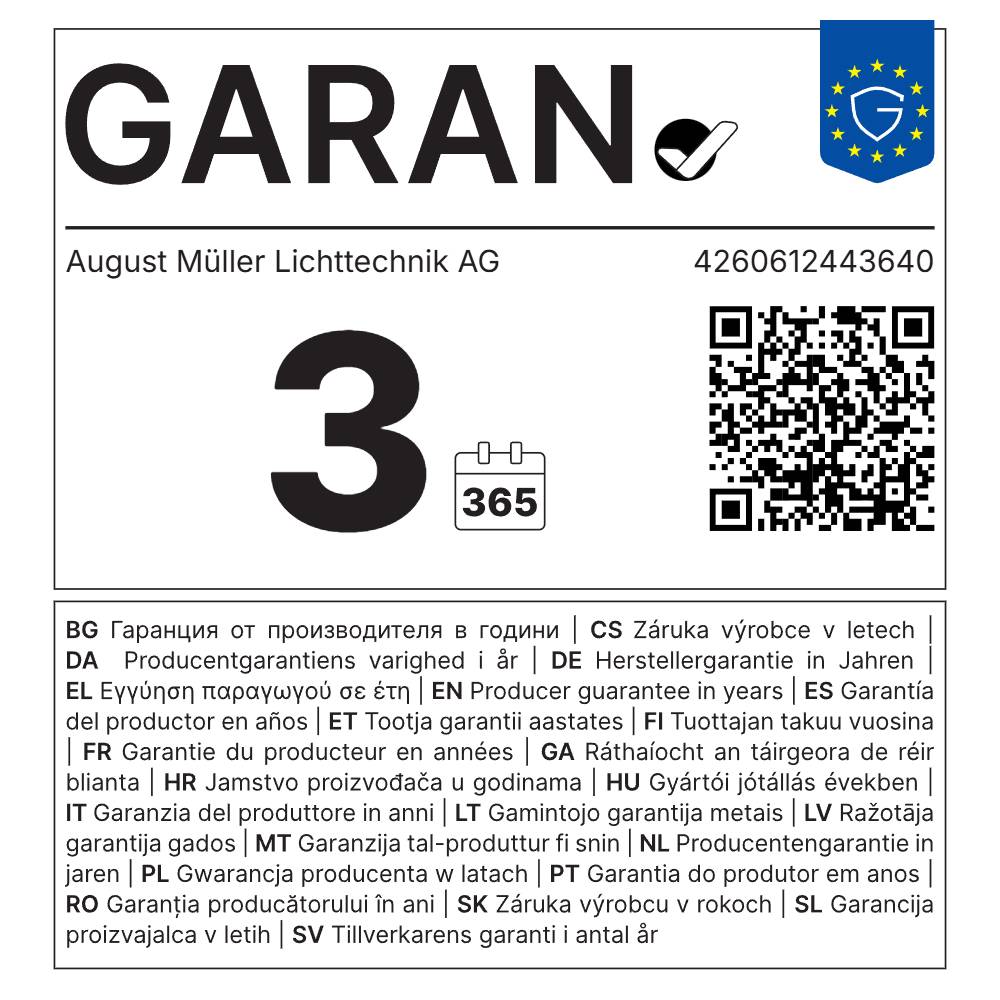 GARAN-Label: 3 Jahre Herstellergarantie für LED Straßenlaterne AML® SL2-200 4000K