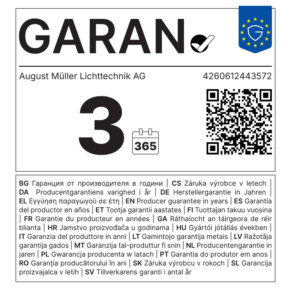 GARAN-Label: 3 Jahre Herstellergarantie für LED Straßenlaterne AML® SL2-75 4000K