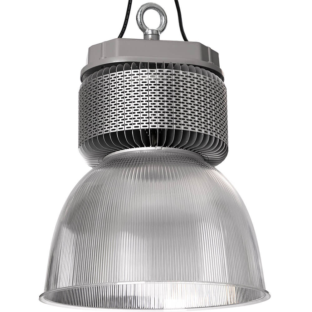 Design LED Hallenstrahler AML-HB mit PVC-Schirm, seitliche Perspektive