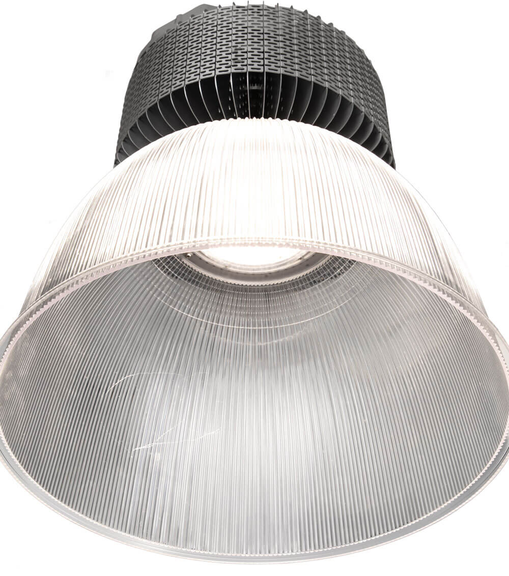 Design LED Hallenstrahler AML-HB mit PVC-Schirm, Ansicht von unten
