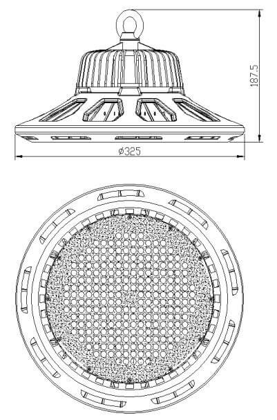 LED Hallenstrahler AML® GE-120 D - dimmbar, 16.200lm, 120W, 4.000K, IP65, 5 Jahre Garantie 7 Technische Darstellung der AML-GE-120W und AML-GE-160W mit Abmessungen