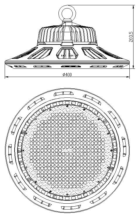 LED Hallenstrahler AML® GE-200 D - dimmbar, 27.000lm, 200W, 4.000K, IP65, 5 Jahre Garantie 7 Technische Darstellung der AML-GE-200W und AML-GE-240W mit Abmessungen